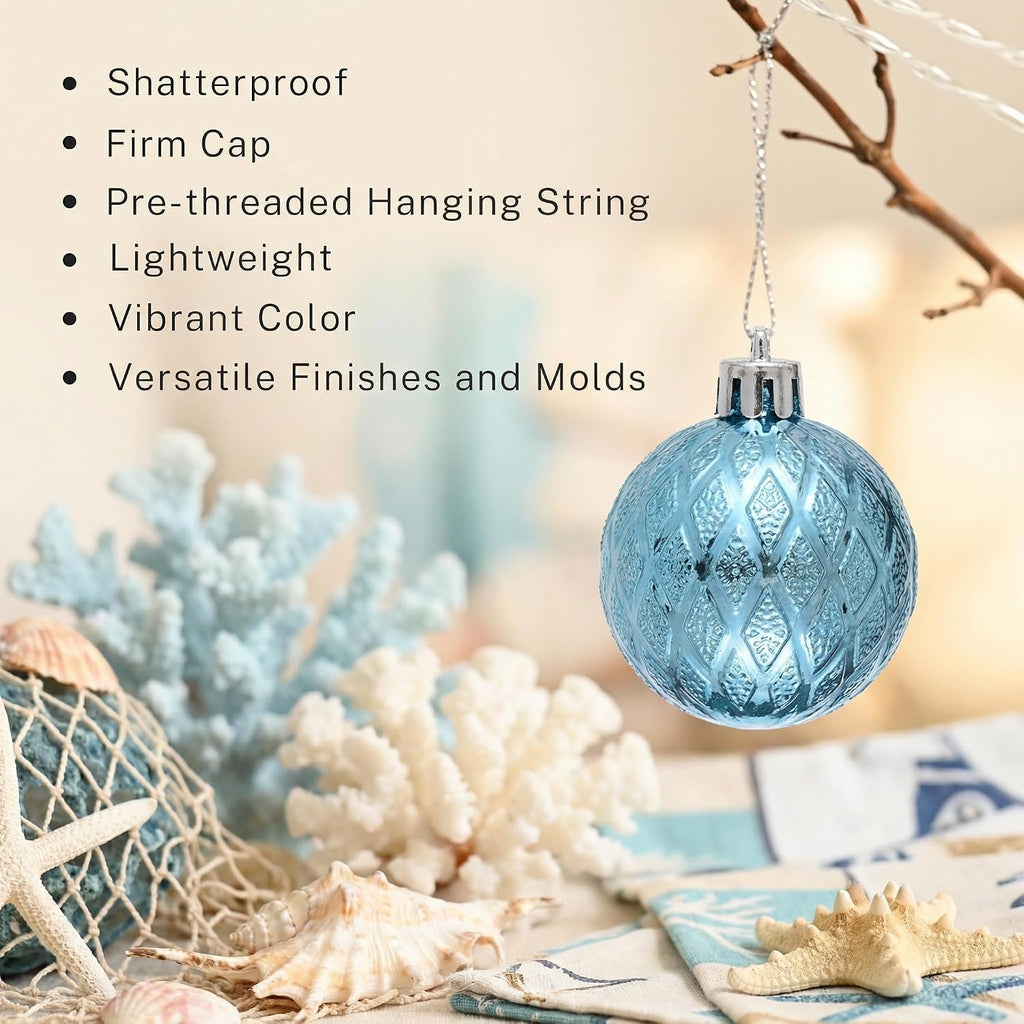 Summer Ornaments for Tree, Shatterproof Ball Ornaments for Christmas in July Tree Decorations, 1.18 Inch Teal - Set of 25