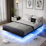 Floating Bed Frame Full with Smart LED Lights and Charging Station