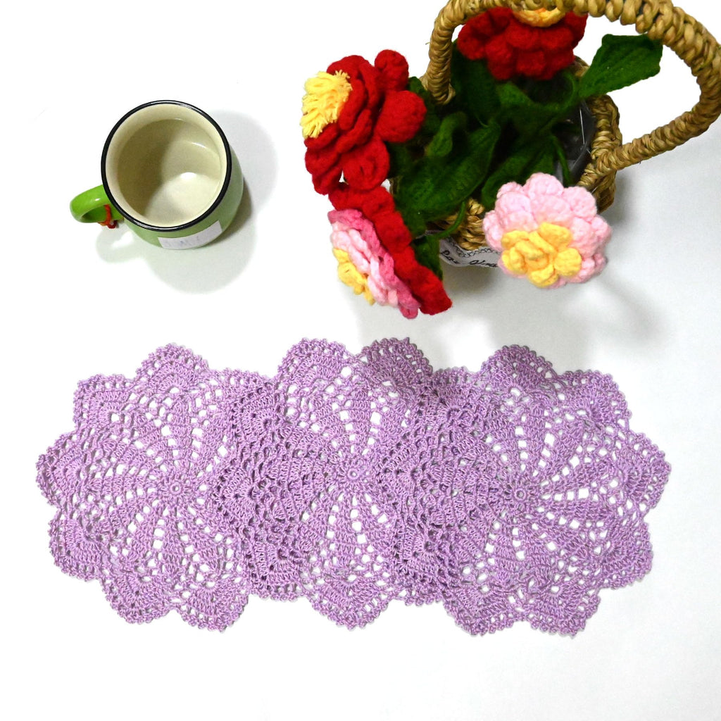 3 PCS 8 Inch Lace Doilies Tea Cup Coasters Handmade Crochet Daisy Flower Placemats (Light Purple)