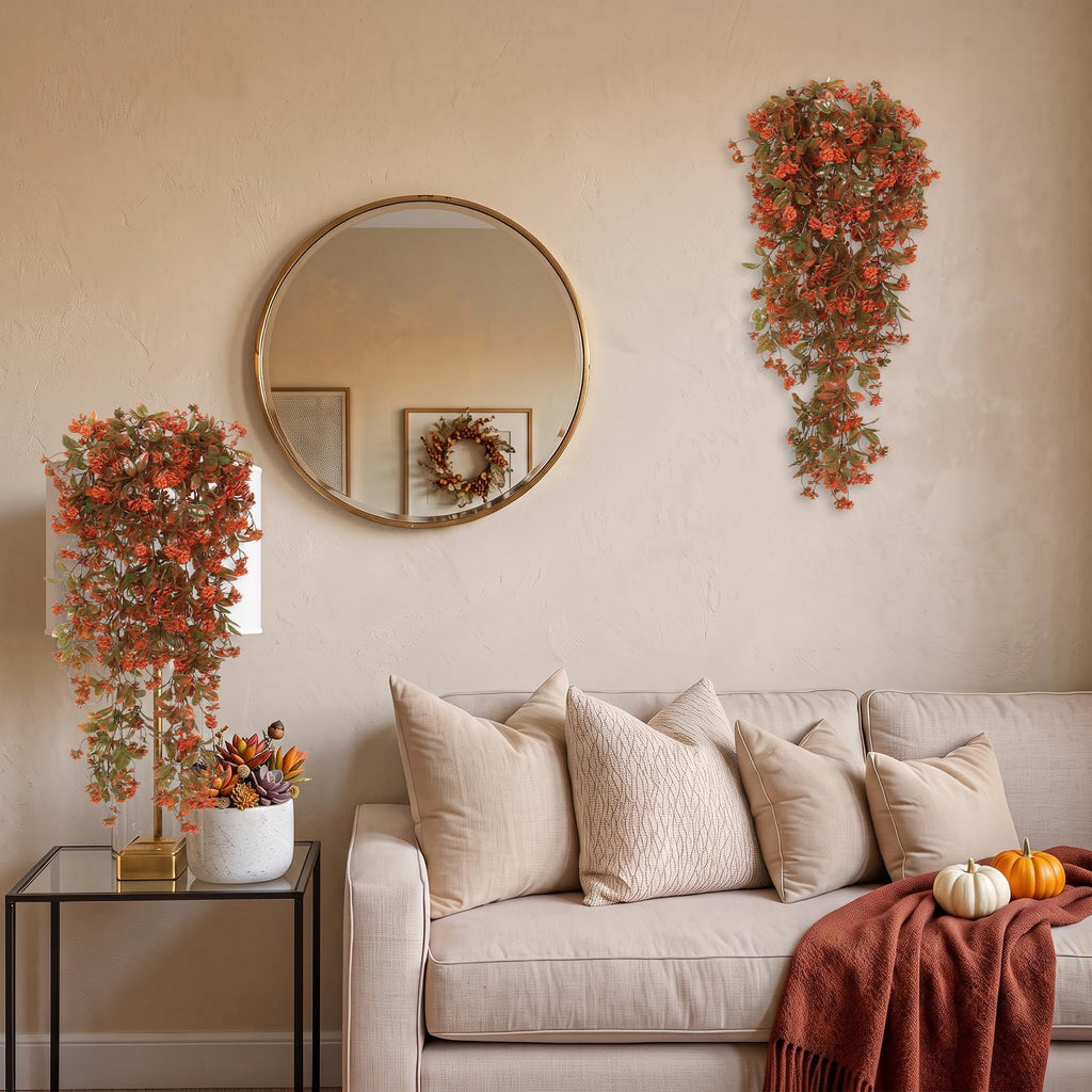 2Pcs Artificial Fake Fall Hanging Flowers Plants for Outdoors Decor