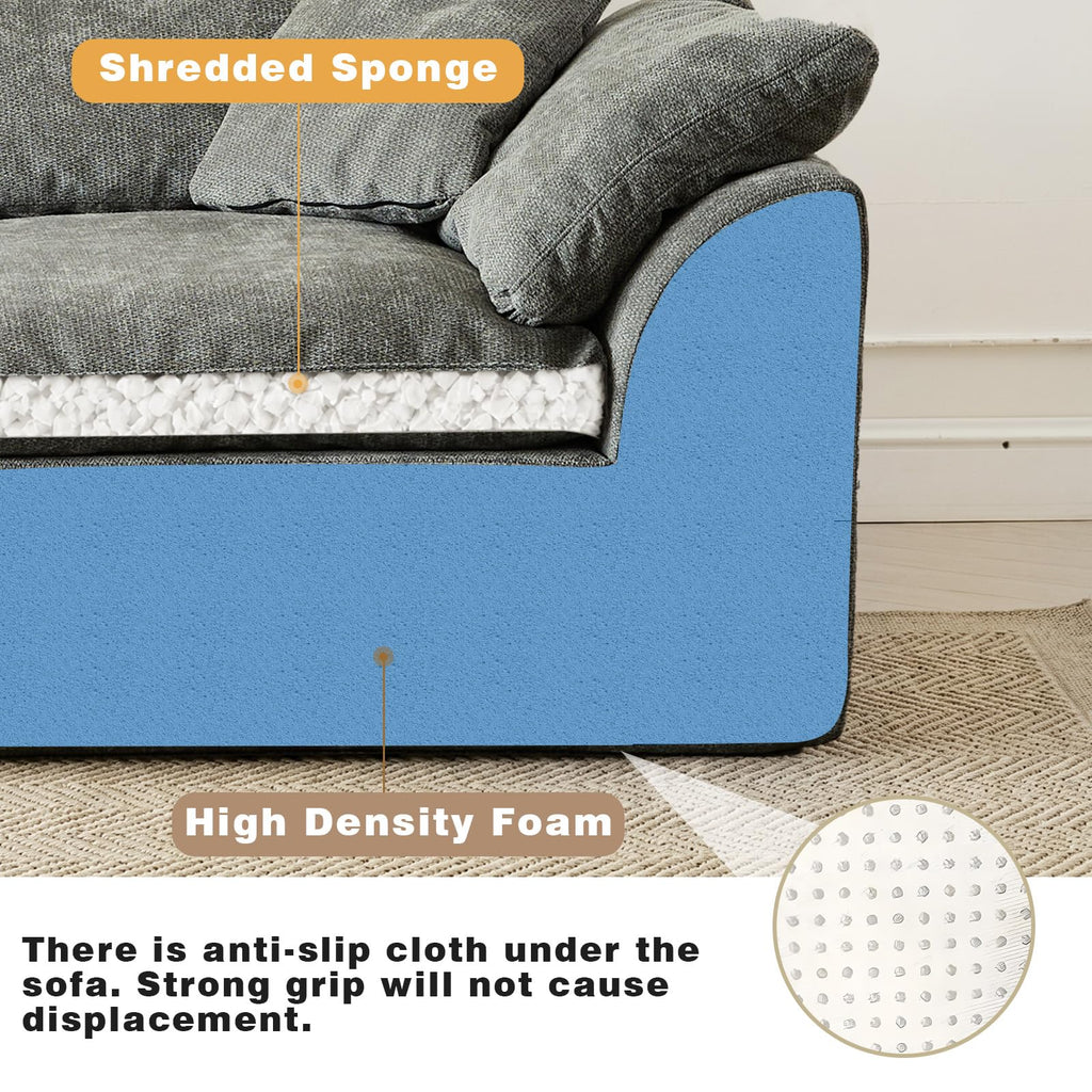 110" Boneless Cloud Couch Sectional, Oversized Modular L Shaped Sofa with Ottoman, Deep Seat Chenille Sectional