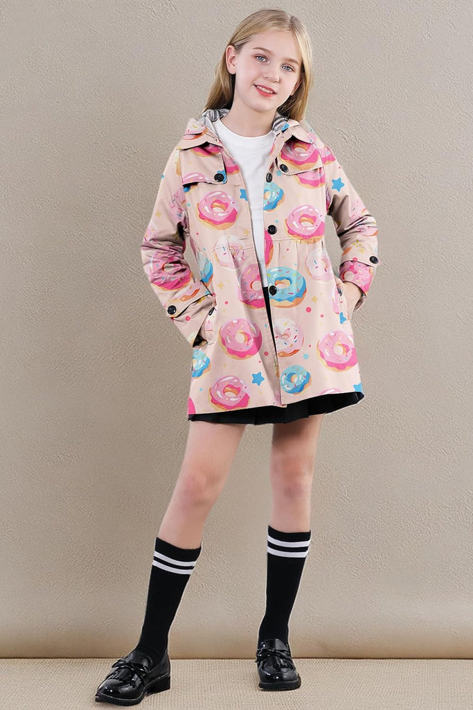 Girl's Hooded Rain Jackets Waterproof Trench Coat Windbreaker