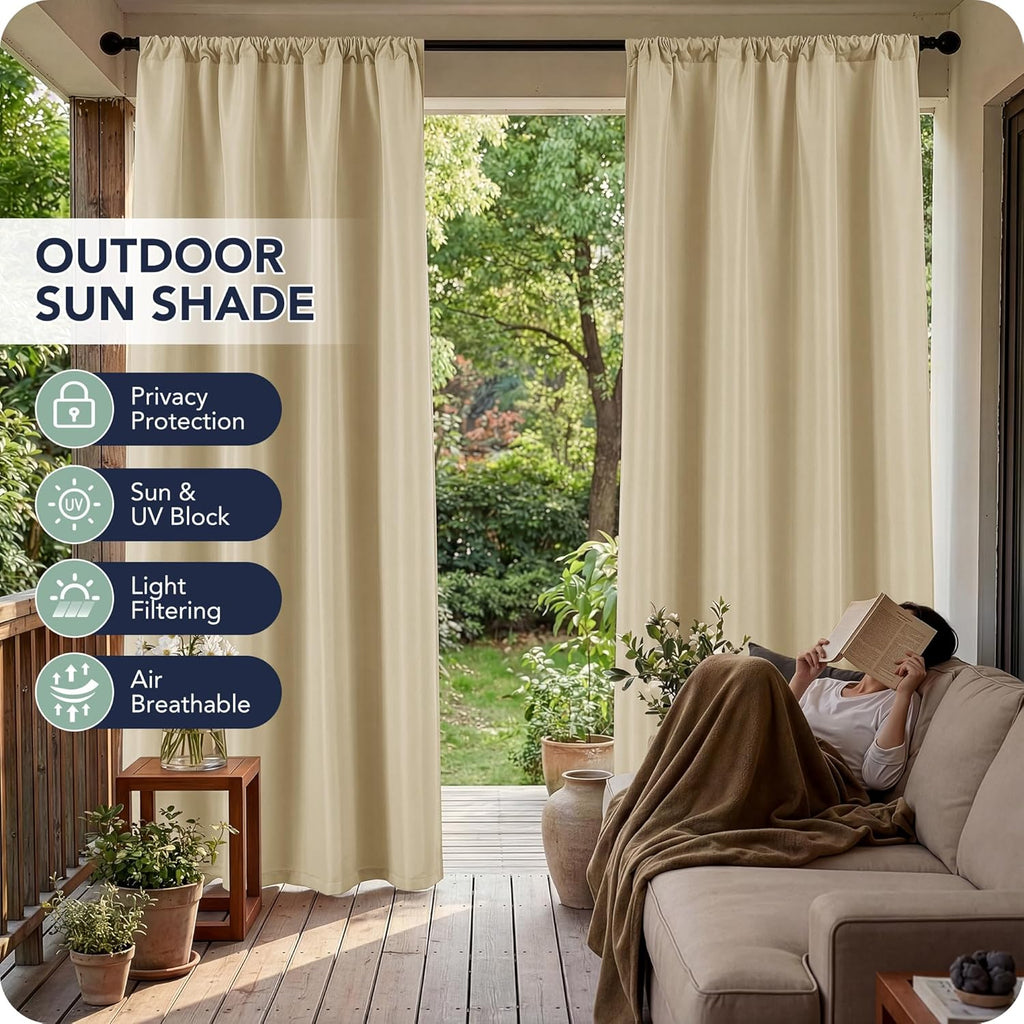 Outdoor Curtains Waterproof, 8 Panels, Rod Pocket | Weatherproof & Privacy Drapes, Outside Curtains for Gazebo