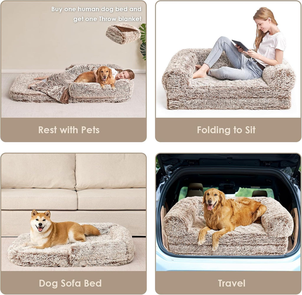 Foldable XXL Dog Bed for Large Sized Dog - 54x38x7.5, Faded Brown