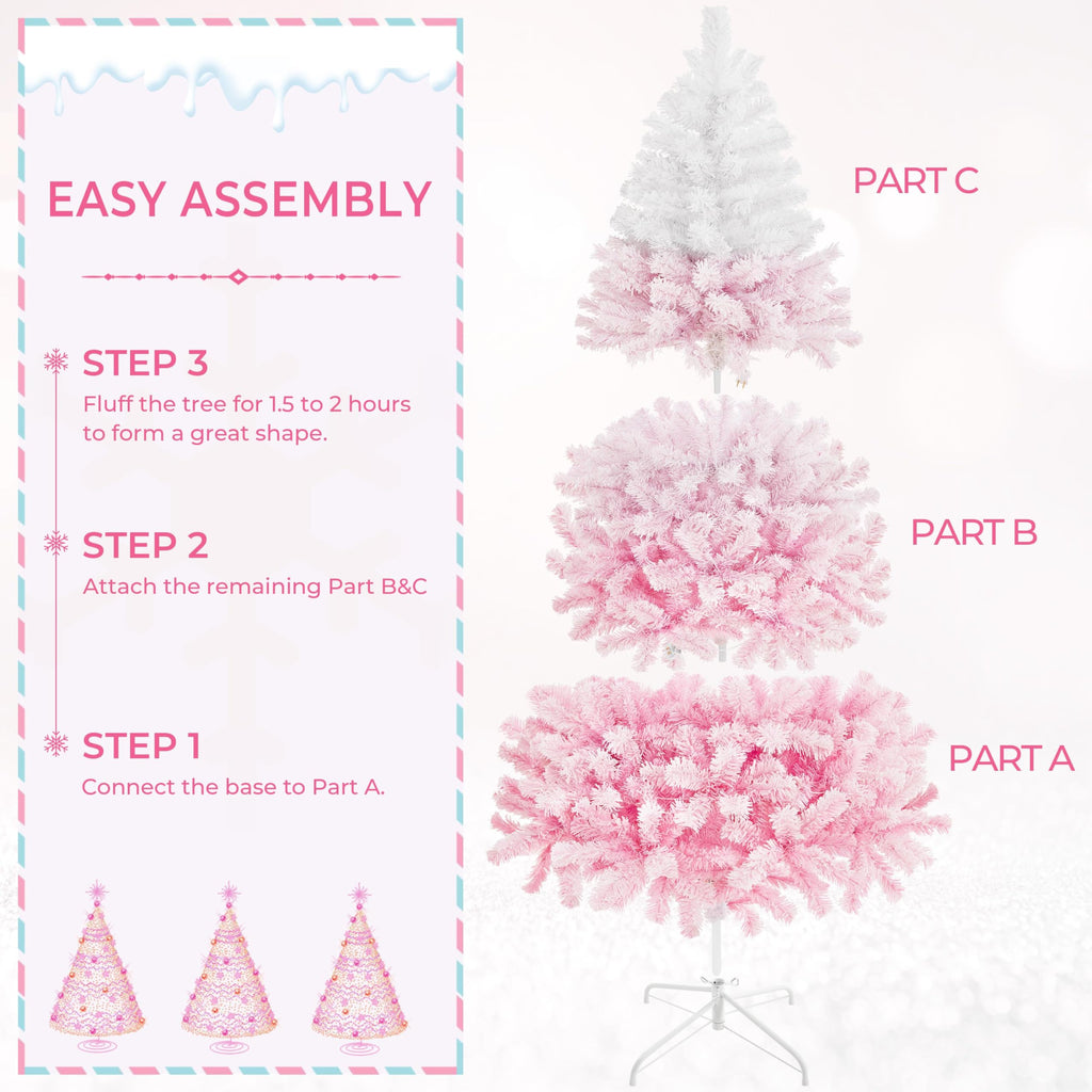 7.5ft Prelit Flocked Christmas Tree, Pink & White, 550 Lights