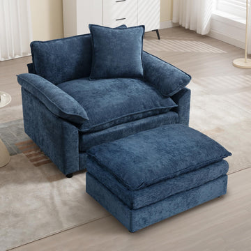 Oversized Chair with Ottoman, Comfy Chenille Accent Chair Large Upholstered Armchair with Thick and Deep Seat Lounge