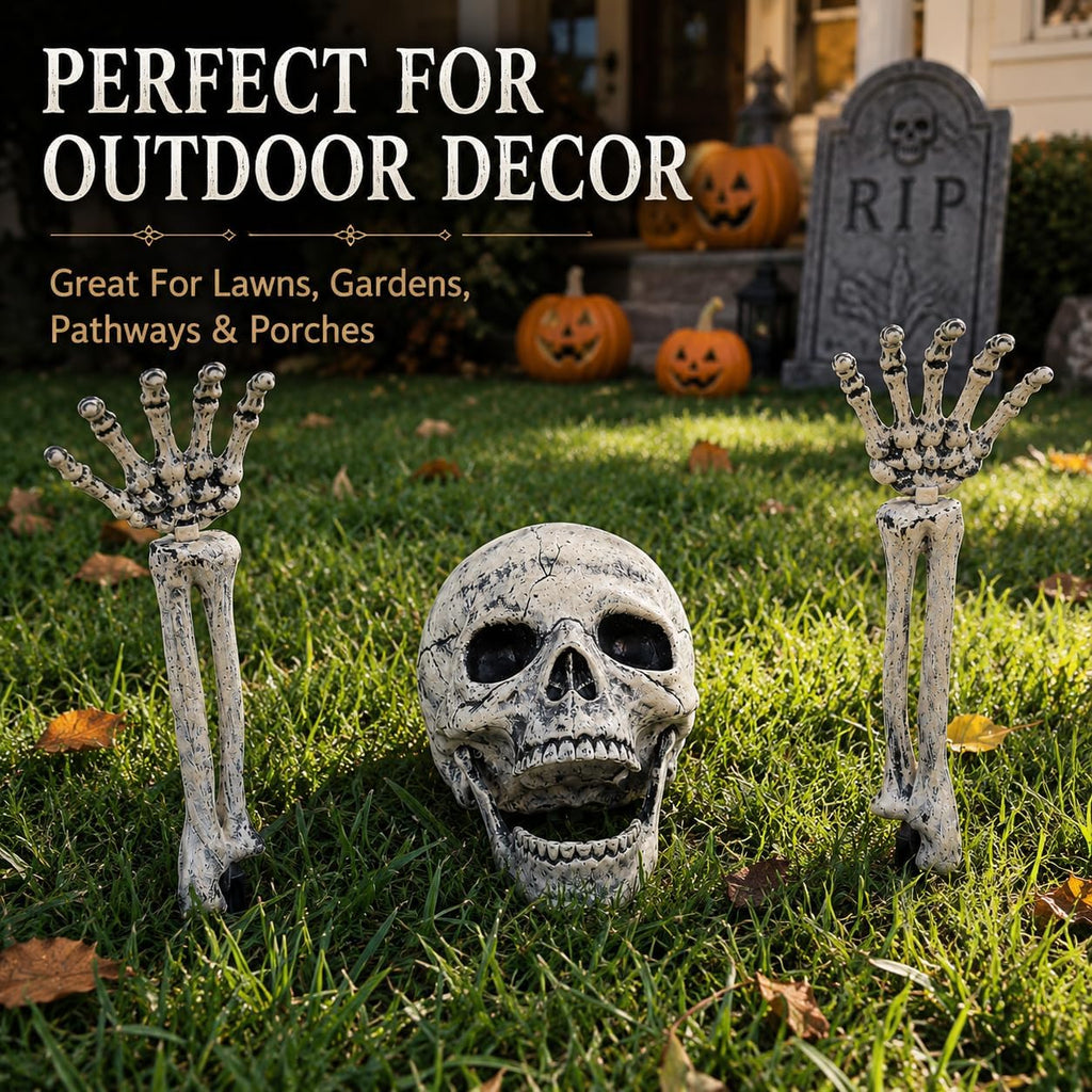 Skeleton Groundbreaker, Skull Stakes for Halloween Decorations Outdoor - Set of 3