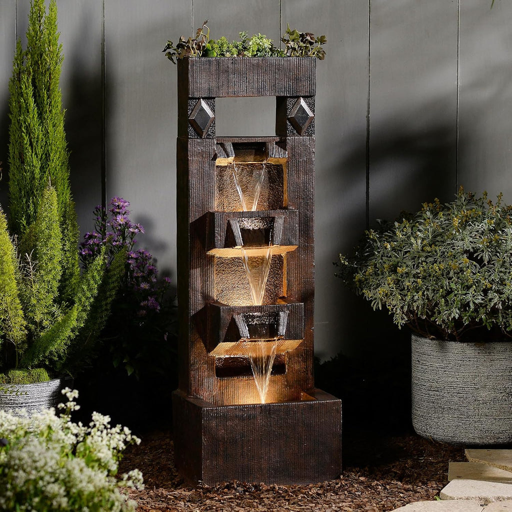 40.9" H 4-Tier Indoor/Outdoor Modern Water Fountain with Led Lights and Pump, Outdoor Freestanding Cascading Waterfall
