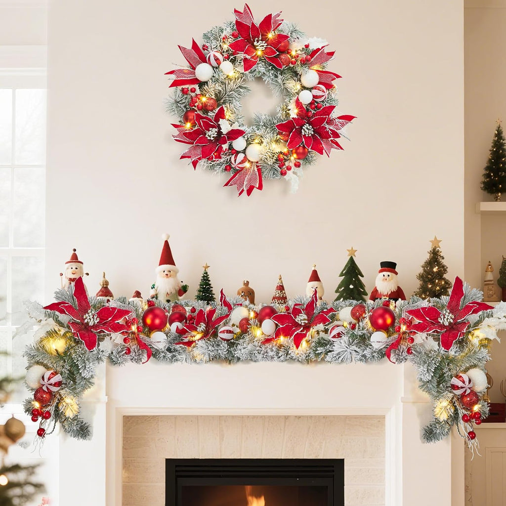 Pre-Lit Christmas Wreath for Front Door, 24 Inch Large Xmas Wreath for Holiday Decor, Battery Operated Xmas Lighted