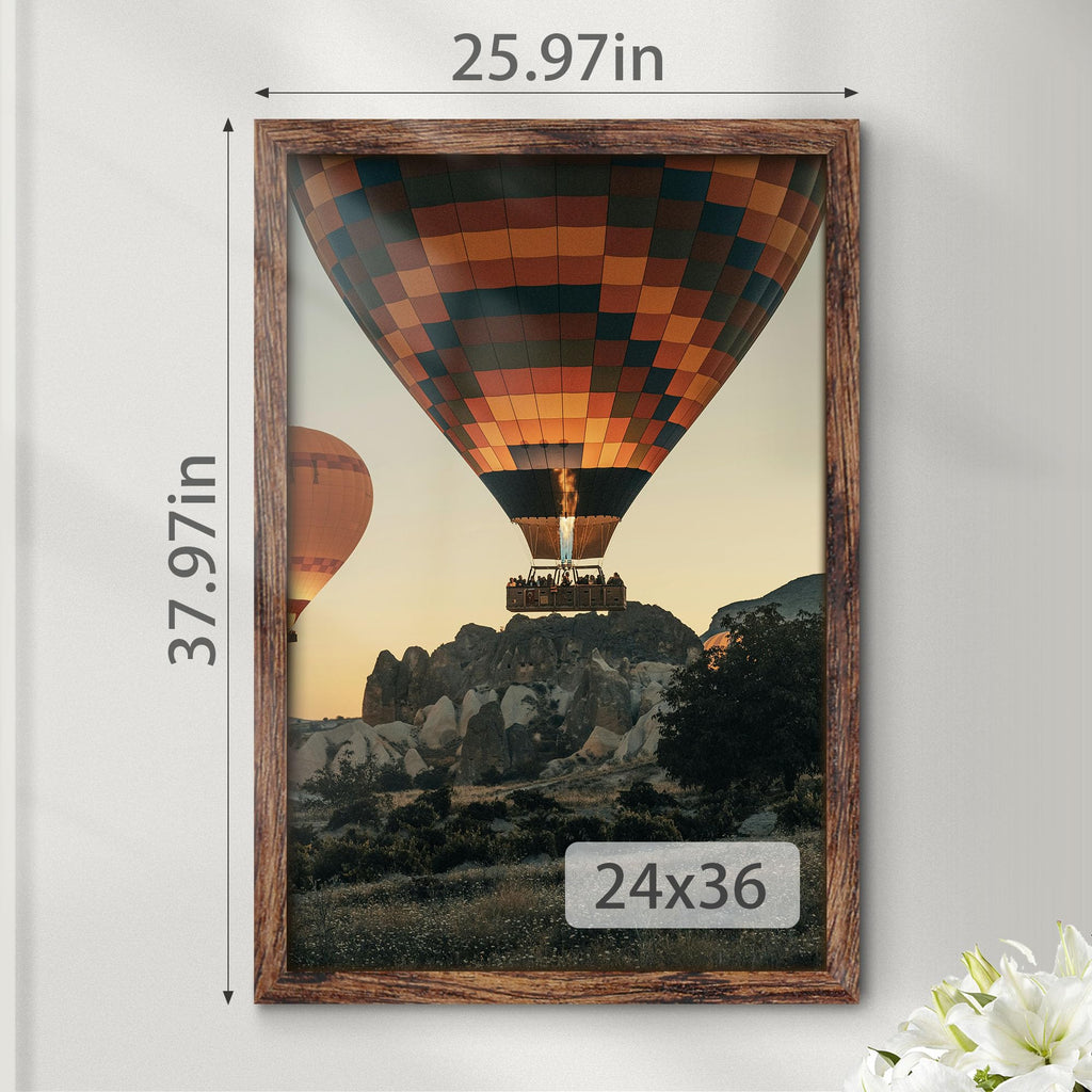 24x36 Poster Frame Brown, with Plexiglass and Wall Mounting, 1 Pack