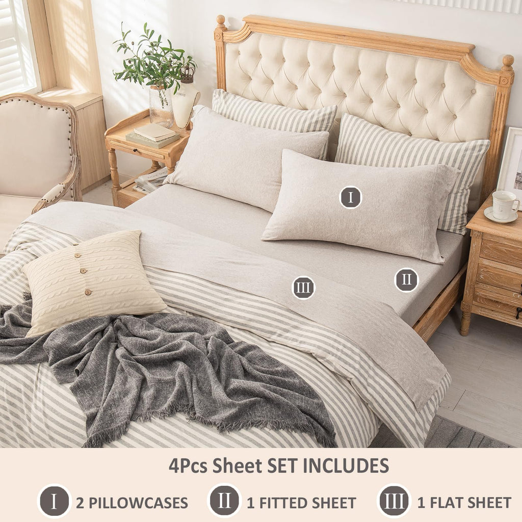 Jersey Knit Sheet Set Heather Beige