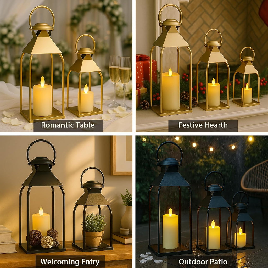 Decorative Metal Lanterns Indoor Outdoor, Candle Holder for Porch, Patio, Fireplace, Floor, Wedding, Christmas, Fall