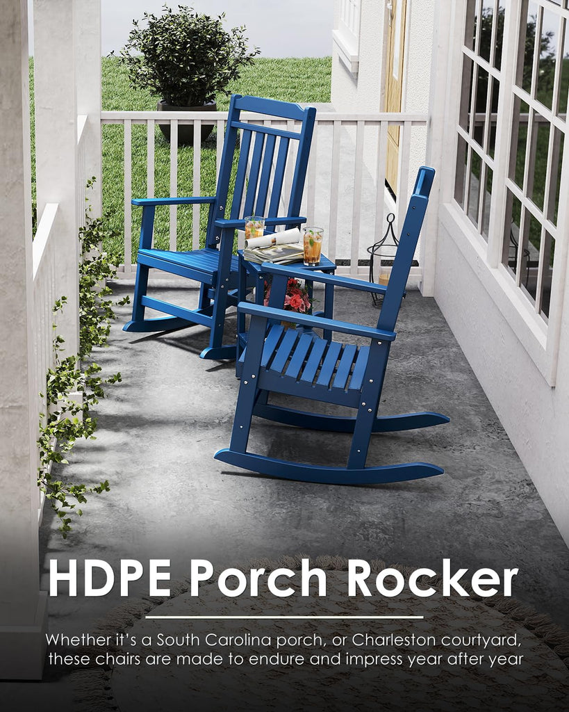 Classic Outdoor-Rocking-Chairs-Set-of-4, HDPE Rocker, Blue