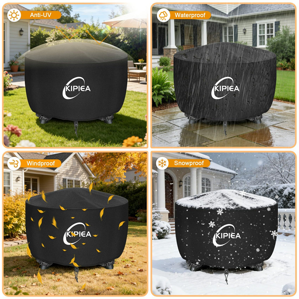Round Fire Pit Cover for Yukon Super Waterproof, 30" D x16" H Smokeless Fire Pit Cover, Upgraded 600D Strong Tear and