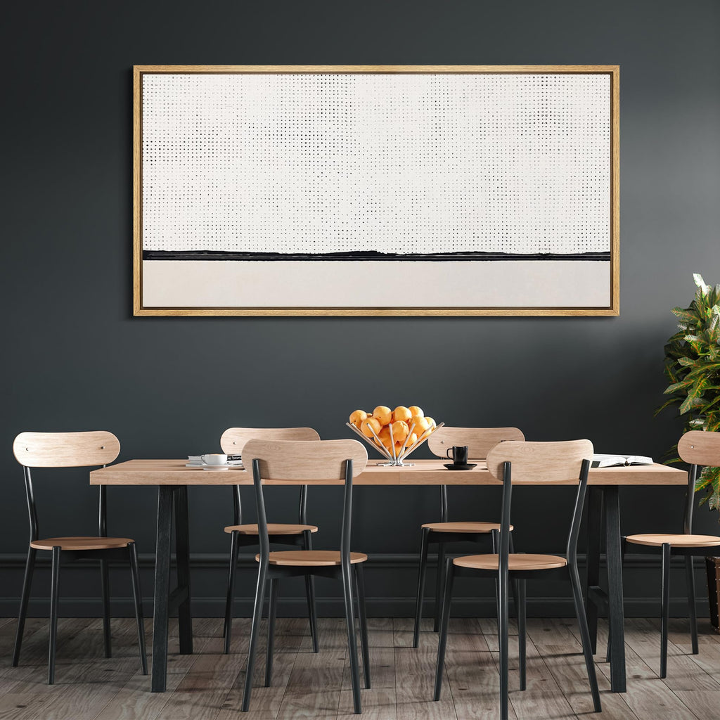 Extra Large Framed Canvas Print Wall Art Minimalist Dotted Horizon Line in Monochrome Antique Retro Fine Art