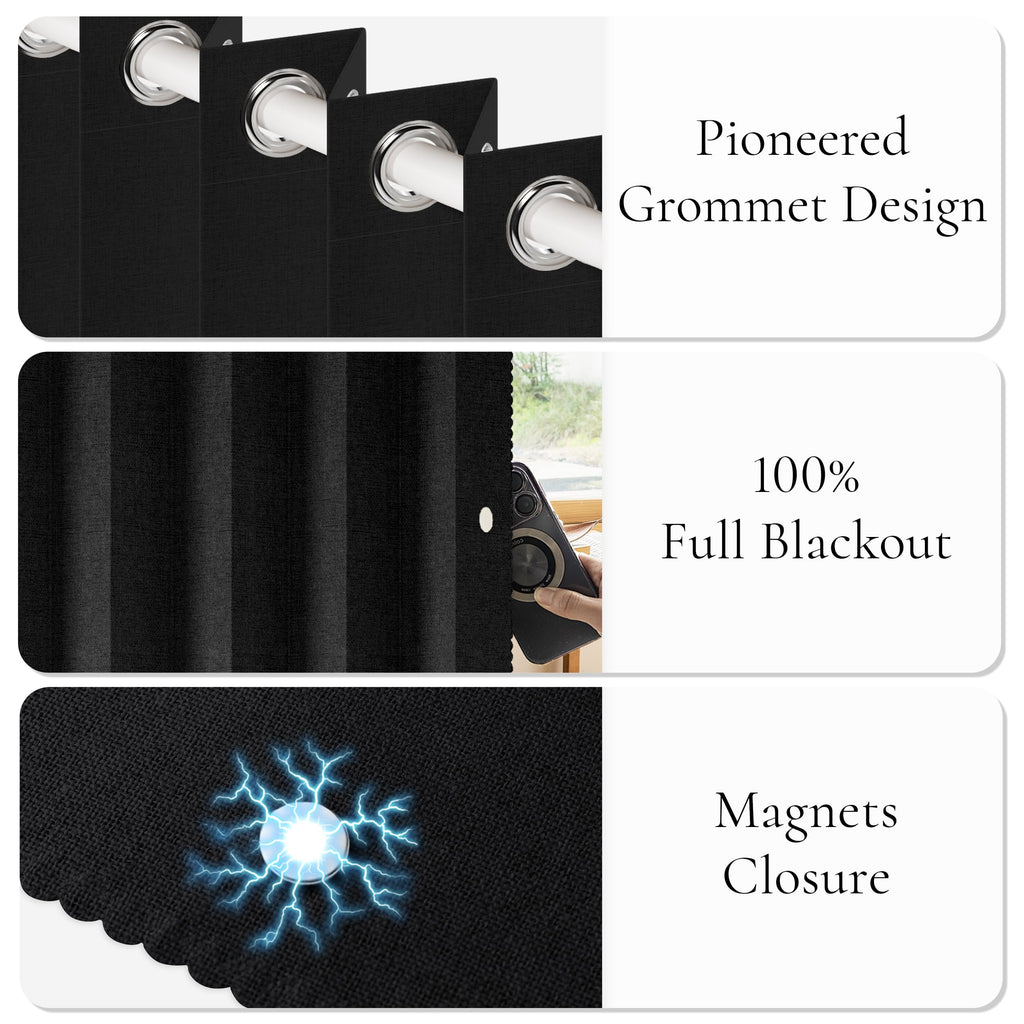 52 W x 84 L Inch Full Blackout Pinch Pleat Curtain Faux Linen Drape with Tieback, Room Darkening Energy Saving Window