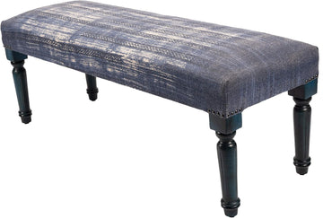 LR Home Blue Upholstered Bench End of Bed | Modern Distressed Accent Bench , or Hallway | 47" L x 16" W x 18" H