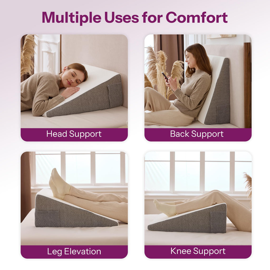 Wedge Pillow with Foam Top for Sleeping, Reading and Rest, 8 Inch Elevated Support Triangle Bed Pillow for Legs and