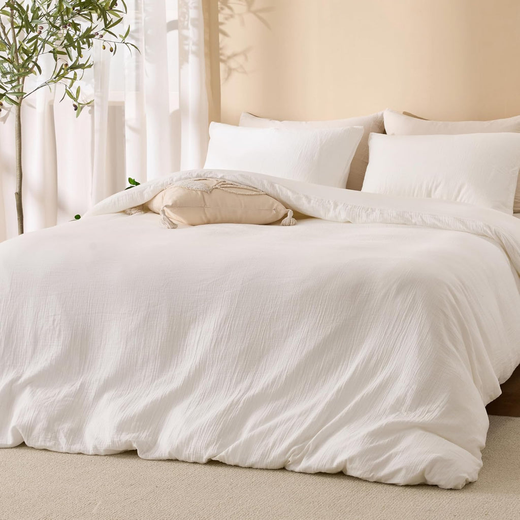 Off White Duvet Cover Queen, 100% Sandwashed Cotton Soft Queen Duvet Cover Set 3 Pieces with Zipper Clousre & Corner