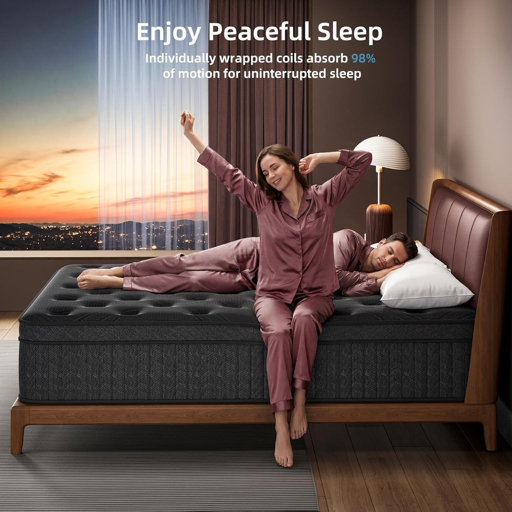 Full Mattress 12 Inch, Hybrid Spring Mattress, Medium Firm | Cool Sleep & Pressure Relief, Fiberglass-Free