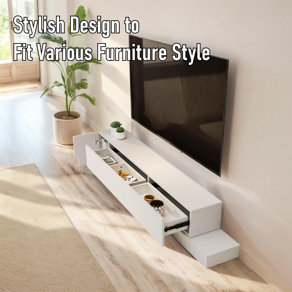 Retractable TV Stand, Solid Wood Minimalist TV Shelf, Mid-Century TV Console with 1 Door & 2 Drawers, Adjustable 71''