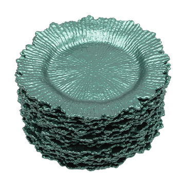 24 Pack Charger Plates, 13" Ruffled Rim Dinner Charger Plates, Round Plastic Reef Plate Chargers with Flora Reef Design