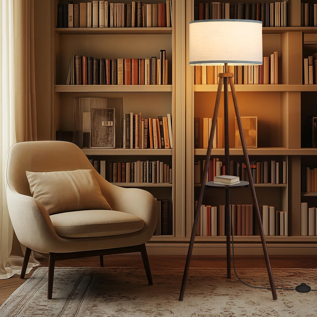Floor Lamp with 3 Light Modes Adjustable- Wood Tripod Floor Lamp Modern LED Standing Lamps with Dimmable Brightness