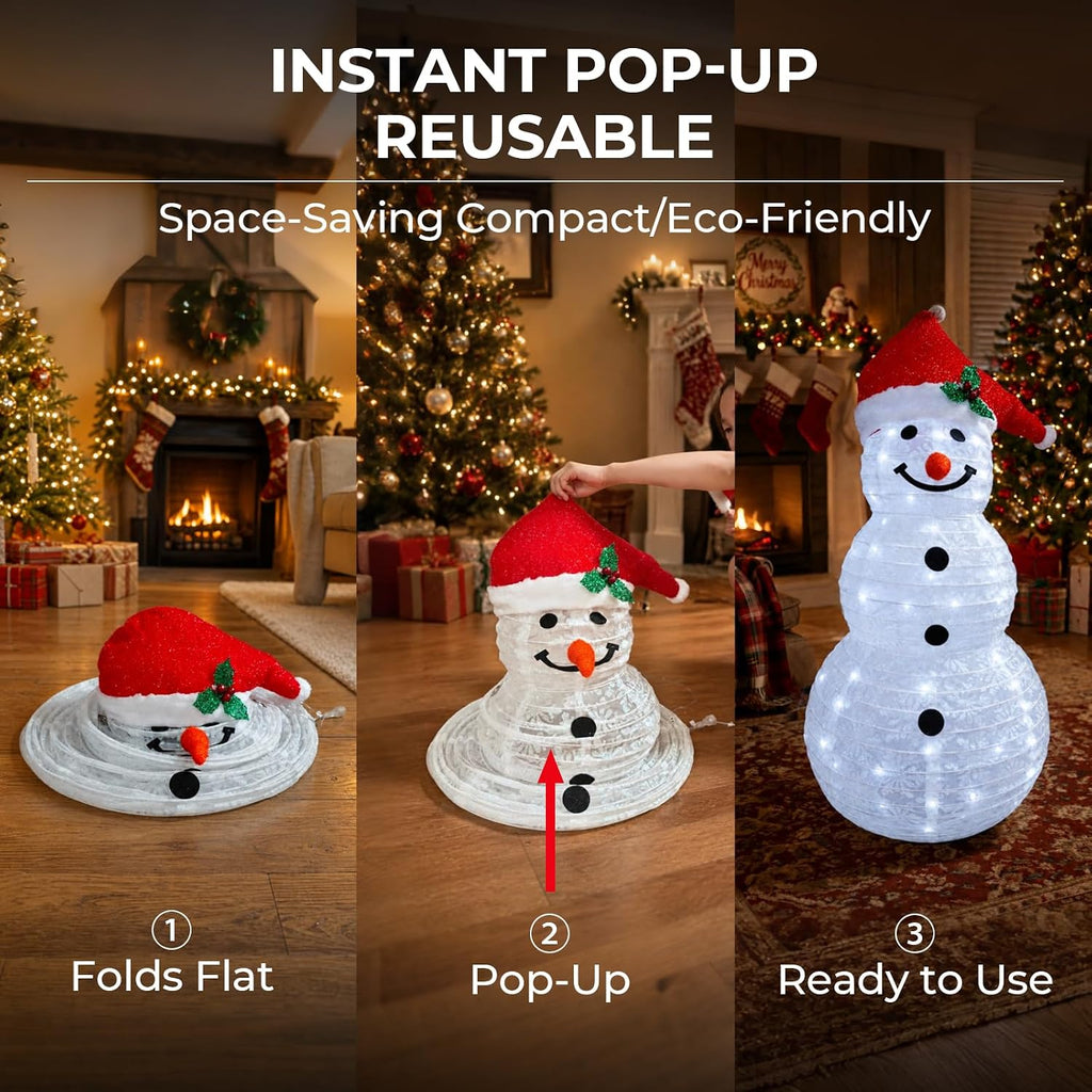3-Piece 3D Lighted Snowman Family Set Outdoor Christmas Decorations Outdoor Snowman Decorations Collapsible Snowmen
