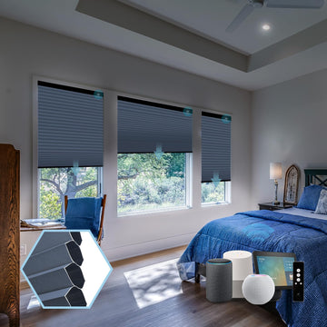 Motorized Cellular Shades, 100% Blackout Single-Cell Slate Blue