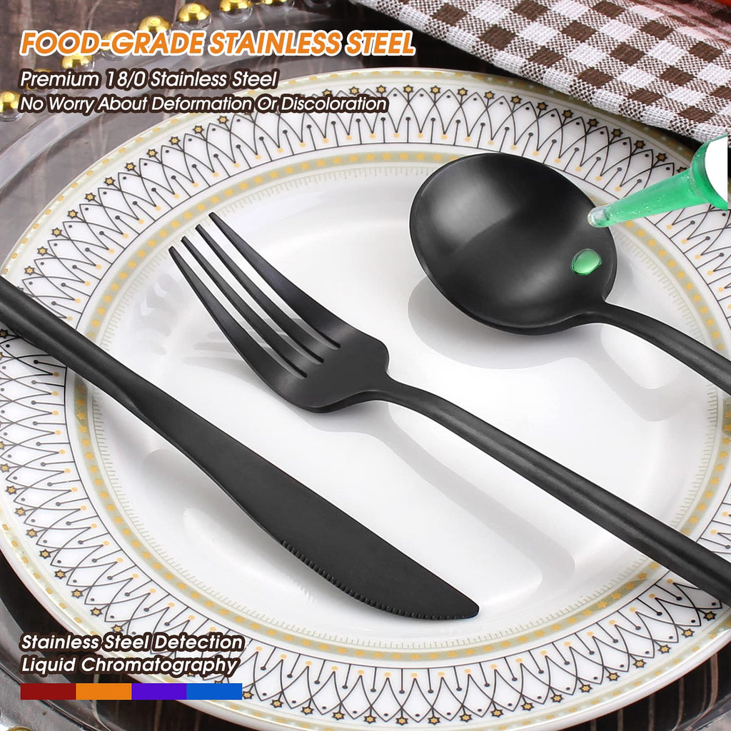 Matte Black Silverware Set, 20 Piece Stainless Steel Flatware Set, Service for 4, Satin Finish Tableware, Cutlery