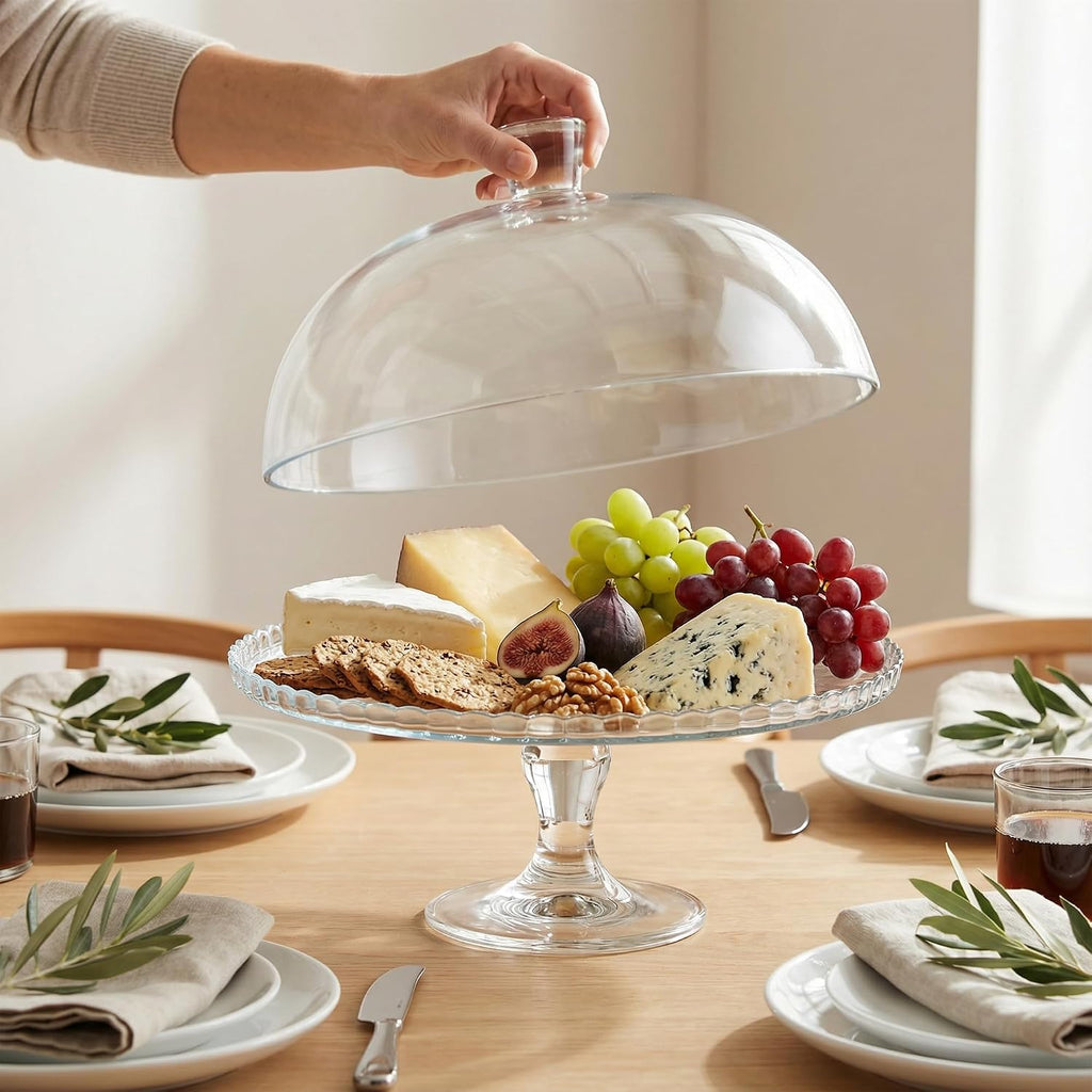 Glass Cake Stand with Dome, Clear Glass Cake Plate, Multifunctional Serving Stand, Elegant Dessert Display for Cakes