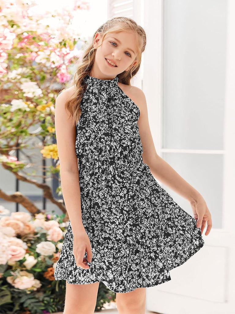Floral Dresses Kids Summer Casual Halter Sleeveless Dresses