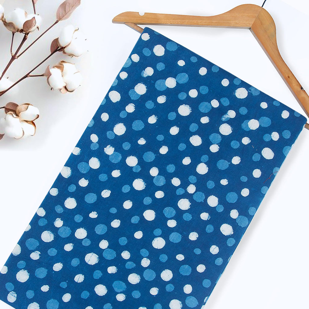 20 Yard Indigo Blue 100% Pure Cotton Block Print Roll - Machine Washable 44" Width Bohemian Style Handmade Boho