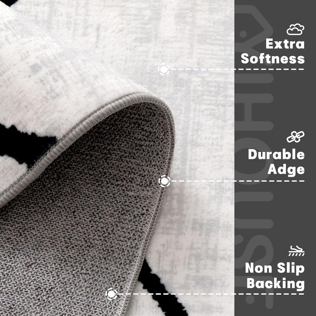 6x9 Abstract Black and White Area 6'x9' - Washable Non-Slip Ultra-Thin Rug, Stain Resistant Low Pile Soft Rug for Living