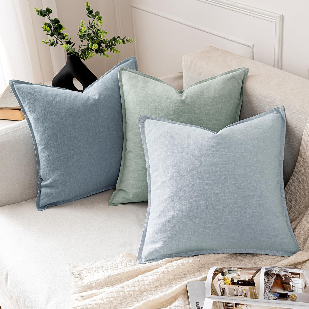 Decorative Linen Pillow Covers 18x18 Inch Aqua Green