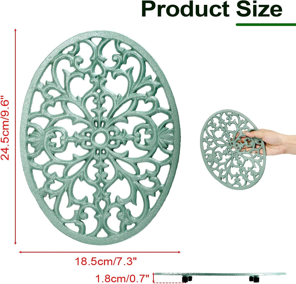 Cast Iron Trivets, Decorative Oval Metal Trivets, 9.6"x7.3", Green - Set of 2