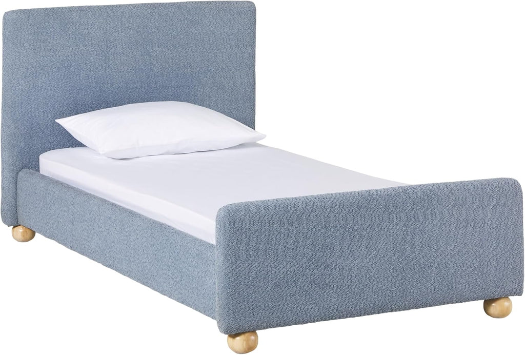 Modern Upholstered Kids Twin Bed Frame with Round Feet, Blue