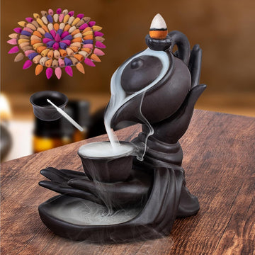 Waterfall Incense Burner Buddha Hand Backflow Incense Waterfall Burner Smoke Incense Holder Waterfall with 100 - Set of 100