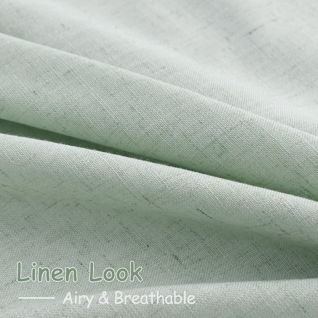 Aqua Green Linen Curtains Semi Sheer 96 Inches Long 2 Panels Set Back Tab Rod Pocket Light Filtering Drape Modern