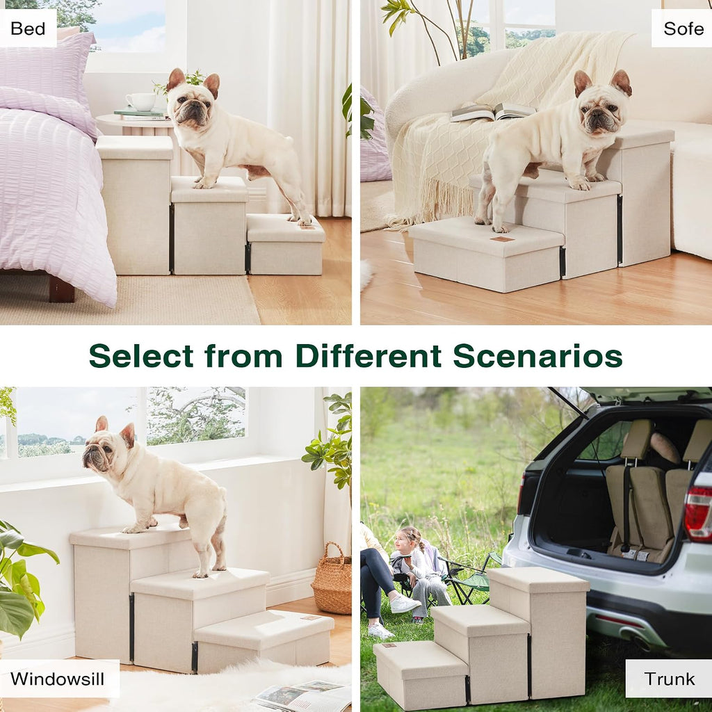 Dog Stairs for High Bed, Foldable Pet Stairs for Small Medium or Large Dogs Puppy with Storage for Bed or Couch, Cat