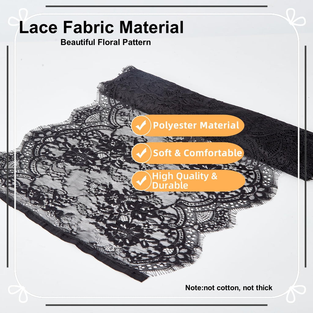 15.75" Wide 3 Yard 0.11lb White Eyelash Lace Fabric Lace Ribbon with Floral Pattern for Wedding, Sewing, DIY