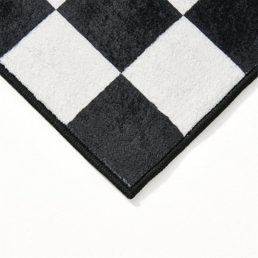 Retro Checkerboard Entryway Rugs Non Slip Indoor Geometry Carpet Washable, Ultra Thin Boho Black and White Cute