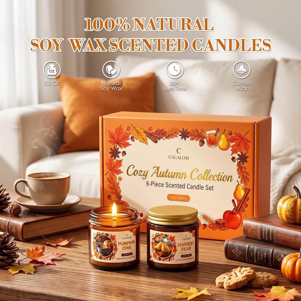 Fall Candles Set, Scented Candles, Gift Ready, 6 x 3.5oz