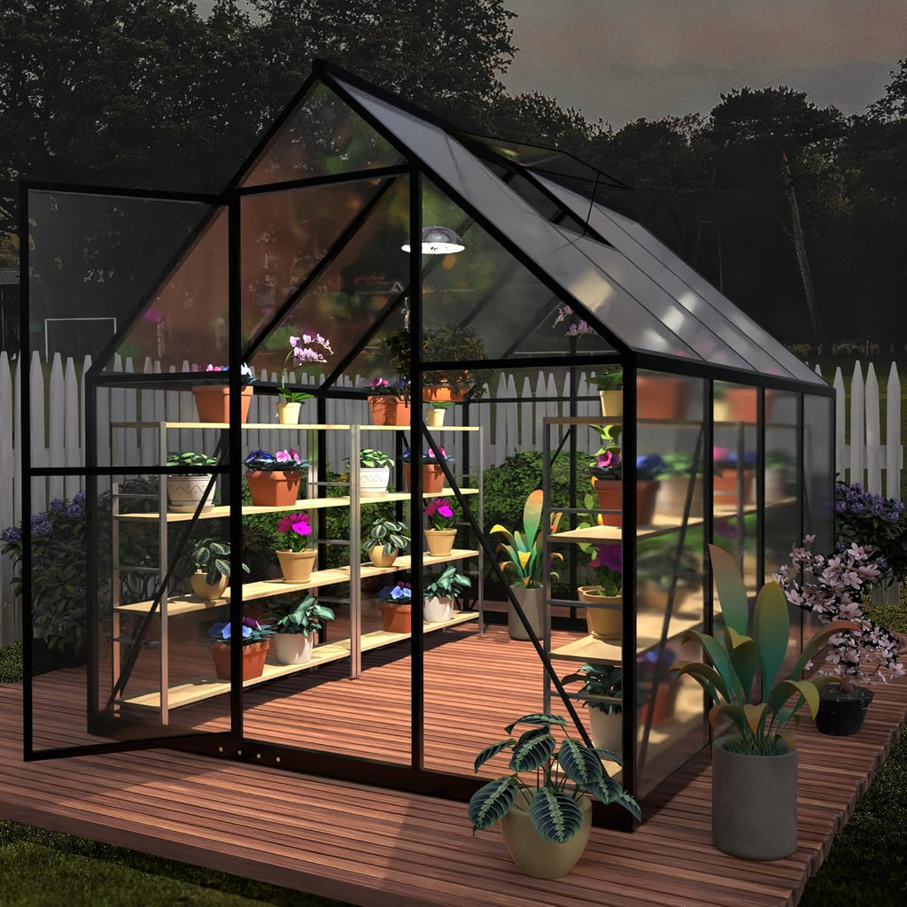 6x6FT Small Green House for Outside, Heavy Duty Polycarbonate Greenhouse Kit with Window, Walk-in Mini Garden House