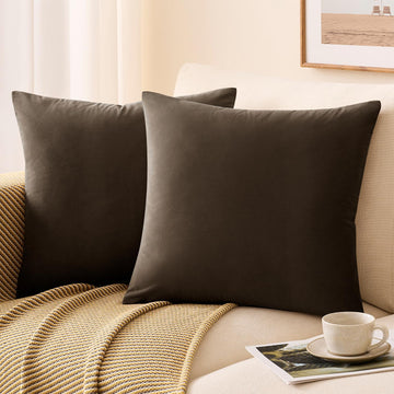 Throw Pillow Covers Set of 2 20x20 Inch Velvet Pillow Covers, Soft Brown Decorative Covers for Couch Sofa Bed Living