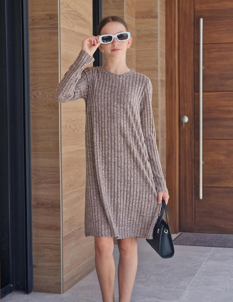 Girls Long Sleeve Dress Fall Winter A-Line Buttons Casual Dresses