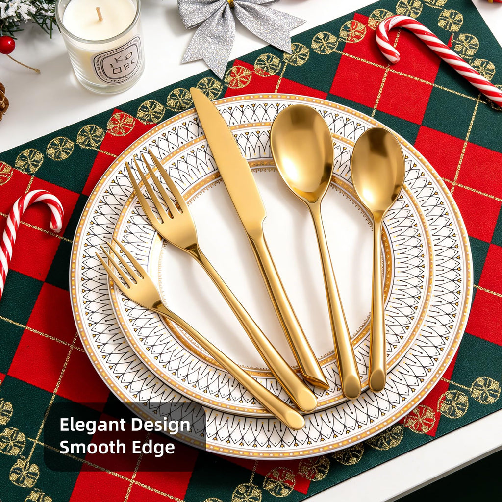 Gold Silverware Set, 20-Piece Elegant Stainless Steel Flatware Set, Cutlery Set Mirror Polished, Dishwasher Safe