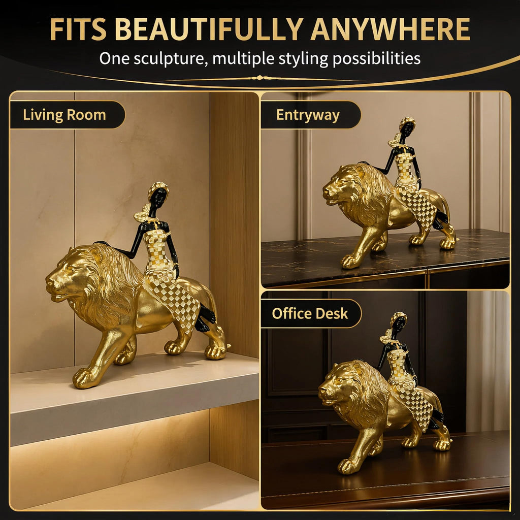 African Woman Riding Lion Statue | Casa Home Living