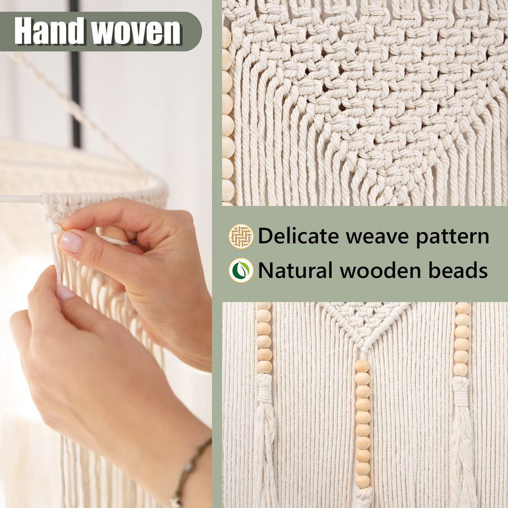 Large Macrame Wall Hanging, 43.3"x39.4", Includes Hanging Rod