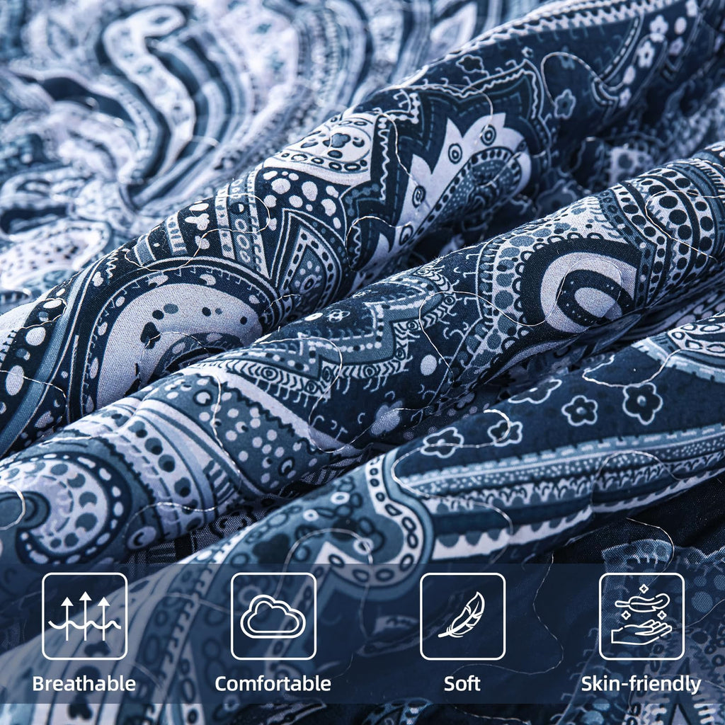 Navy Paisley Quilt Set, Boho Bedspread Coverlet